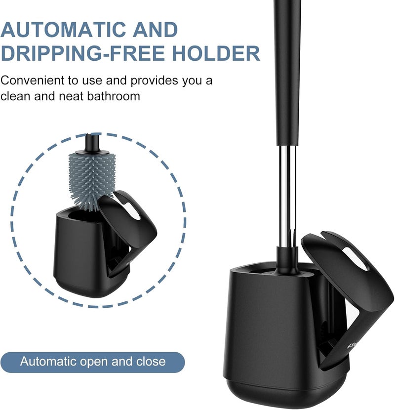 SetSail Silicone Toilet Bowl Brush and Holder Automatic Toilet Brushes for Bathroom with Holder Ventilated Toilet Cleaner Brush for Toilet Scrubber Cleaning - Black (2 Packs) - Image 4